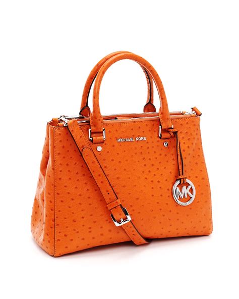 michael kors handbag bedford ostrich satchel|Michael Kors Bedford MD Satchel Tangerine Ostrich Leather: .